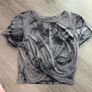 SHEIN Black and White Crop Tie Front Short Sleeve Tee